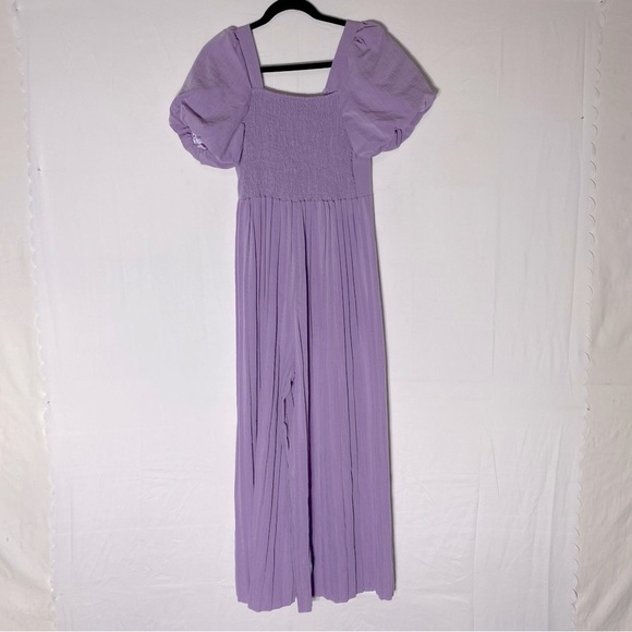 Women’s Lilac Purple Wide Pleated Leg Jumpsuit With Puff Sleeves S - Picture 15 of 16